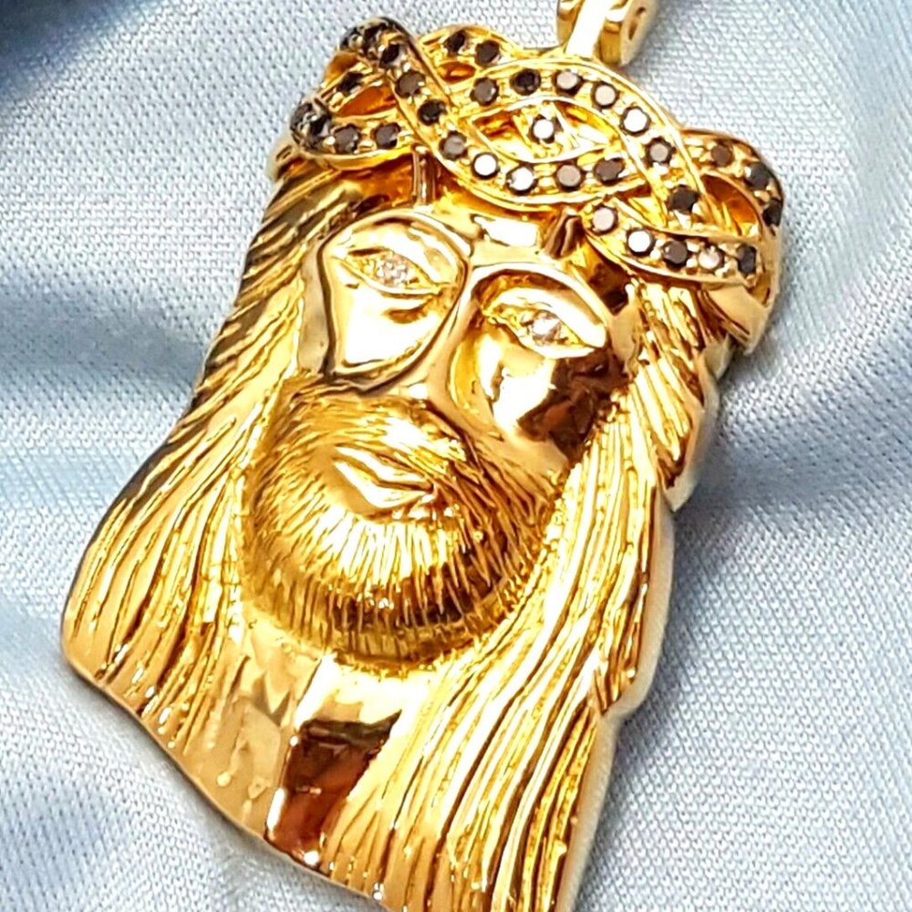 Unique 18k Solid Yellow Gold Religious Jesus Head… - image 1